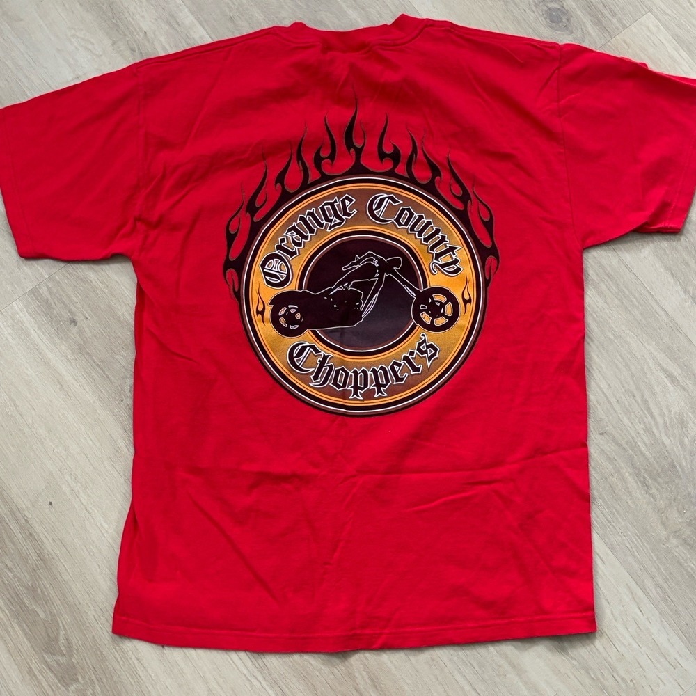 Orange County Choppers OCC Red Graphic T-Shirt Mens Large Biker Flame Logo Tee